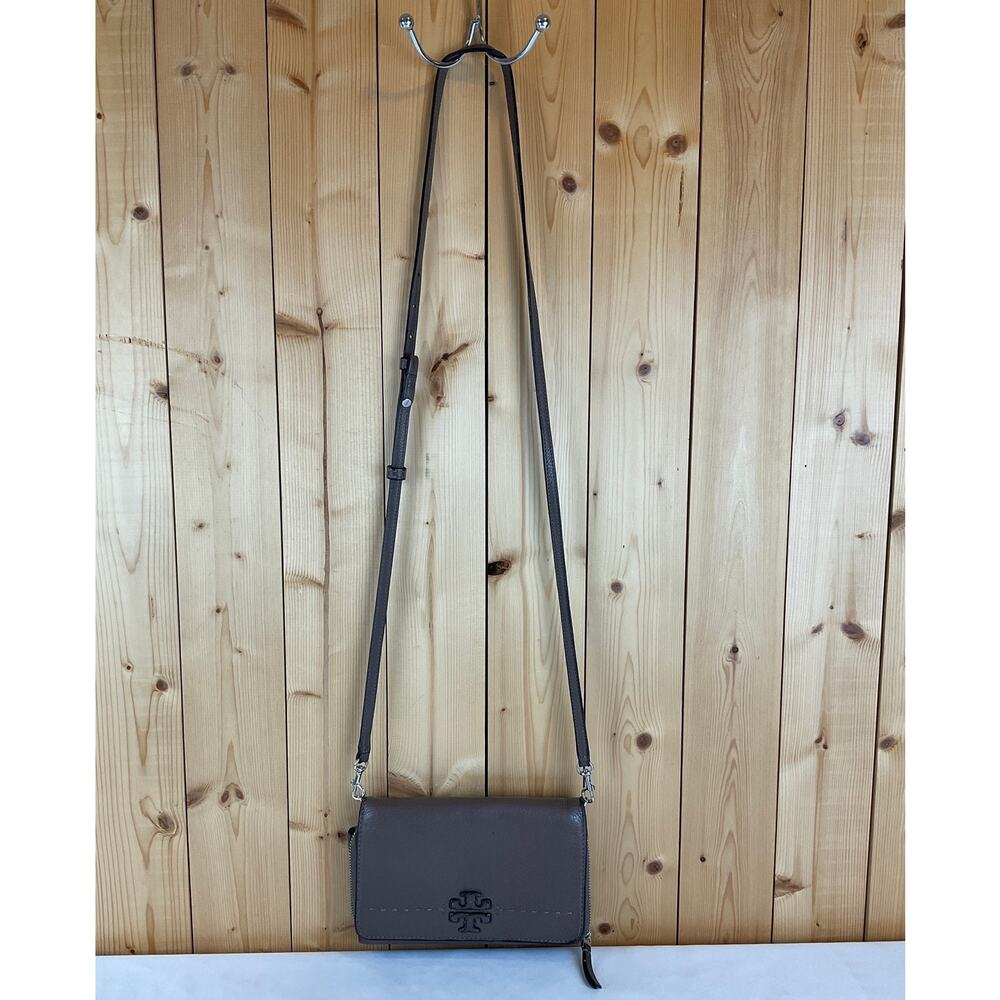 Tory Burch Brown Leather Crossbody Purse, about 8 in x 5 in